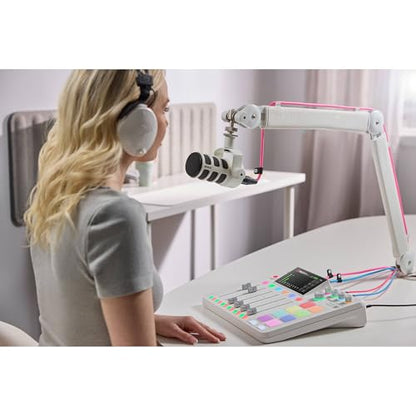 Rode PodMic USB White Dynamic Broadcast Microphone with Rode SC27 Blue USB-C to USB-C Cable and StreamEye Adjustable Boom Arm