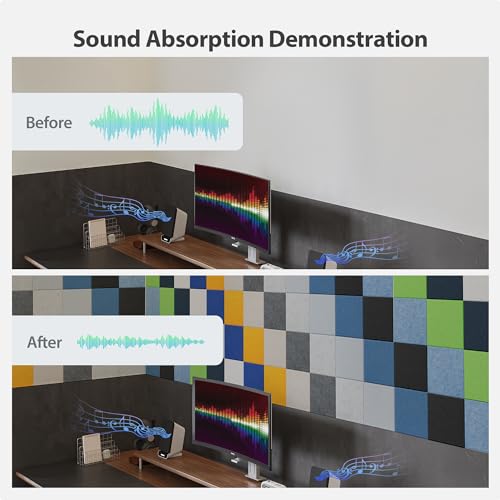 12 Pack Square Acoustic Panels Self Adhesive Sound Proof Foam | High density sound acoustic panel, 12 X 12 X 0.4 in acoustic wall panels in home, office, and more(Moonlight Grey) - color: Moonlight Gray, size: Square 12pcs