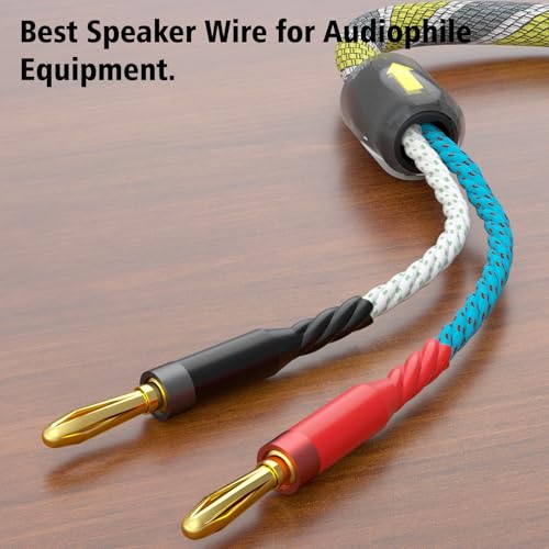 9AWG Speaker Wire 2 x 6.3 mm² HiFi Audiophile Speaker Cable 1 Pair(1.5M) | High Purity OFC Gold Plated Brass Banana Plug Connectors for Speakers,Amplifier,Audio Video,AV Receivers - size: 1.5M