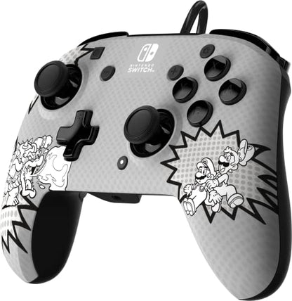 PDP REMATCH Enhanced Wired Power Nintendo Switch Pro Controller, Officially Licensed Switch Lite/OLED Compatible Gamepad, Customizable Programmable Buttons, Black & White (Bowser Luigi Mario Comic) - color: Mario Comic