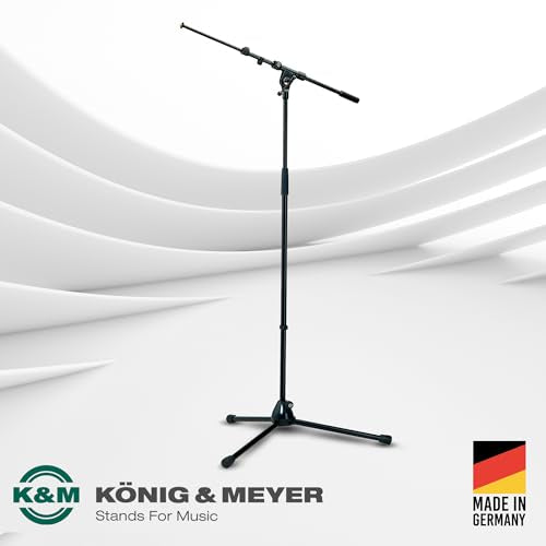 K&M König & Meyer 21090.500.55 Tripod Microphone Stand - Adjustable Telescoping 2-Piece Boom Arm - Professional Grade - Heavy Duty with Folding Leg Base - German Made Black - color: Black, style: Tall (35"-63")