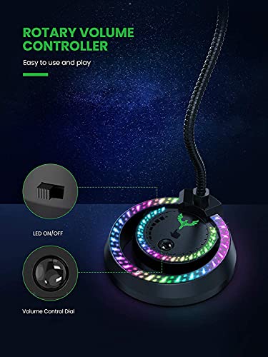 Blade Hawks Computer Microphone USB, PC Microphone with Mute Button, Plug and Play RGB Gaming Microphone, Compatible with PC, Laptop, Mac, Desktop Microphone for Youtube, Skype,Recording