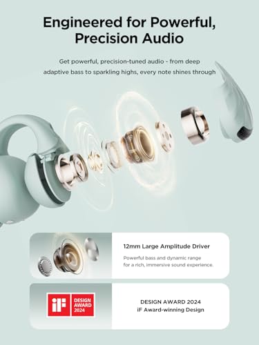 HAKII Open Ear Wireless Earbuds, Bluetooth 5.4 Ergonomic Clip on Bluetooth Earbuds with Stereo Sound/ENC, Touch Control Open Ear Headphones, IPX5 Waterproof Running Headphones for Sports, Fitness