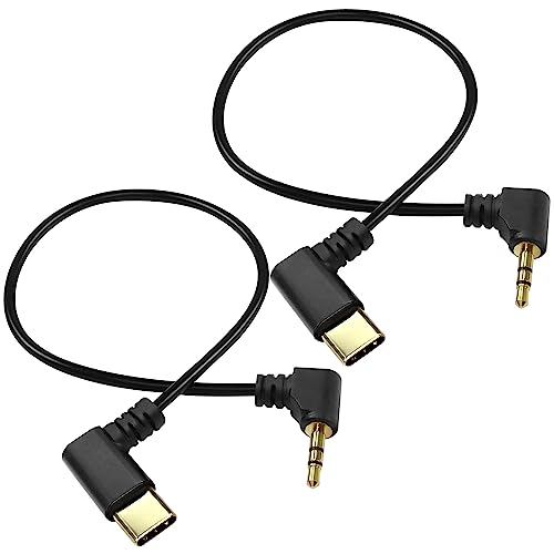 XMSJSIY Type C to 2.5mm Audio Cable USB C Male to 2.5mm TRS 3 Pole- 2Pcs | Male AUX 90 Degree Right Angle Headphone Jack Replacement Extension Cable Gold Connector Plated- 29cm/11inch