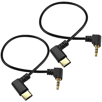 XMSJSIY Type C to 2.5mm Audio Cable USB C Male to 2.5mm TRS 3 Pole- 2Pcs | Male AUX 90 Degree Right Angle Headphone Jack Replacement Extension Cable Gold Connector Plated- 29cm/11inch