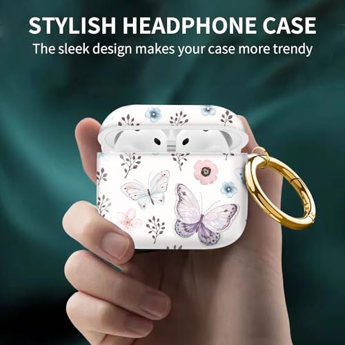 Compatible with AirPods 4th Generation Case 2024, Shockproof Cover with Golden Buckle for Women & Girls, Protective Anti-Drop Design(Cute Boho Butterfly) - color: Cute Boho Butterfly