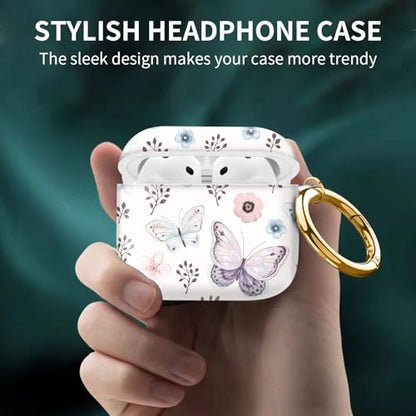 Compatible with AirPods 4th Generation Case 2024, Shockproof Cover with Golden Buckle for Women & Girls, Protective Anti-Drop Design(Cute Boho Butterfly) - color: Cute Boho Butterfly
