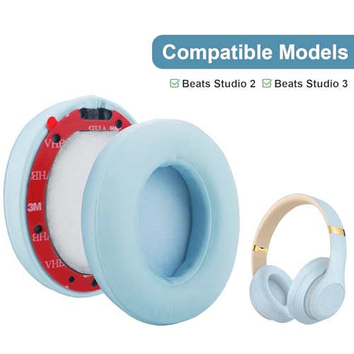 Studio 3 Ear Pads Cushions Replacement Earpads for Beats Studio 2 & Studio 3 Wired & Wireless Headphones, Ear Cushions Memory Foam Earpads with Soft Protein Leathe-Crystal Blue - color: Crystal Blue