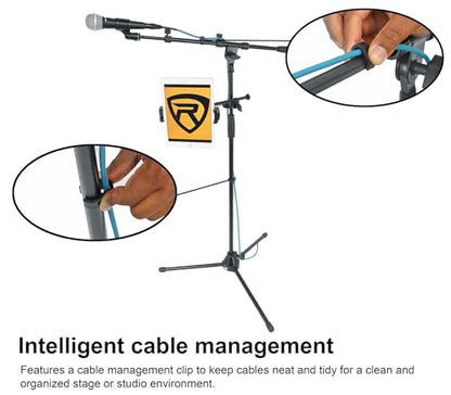Rockville RVMIC5 V2 Pro Audio Tripod Microphone Stand, Telescopic Boom, Tablet/Phone Holder, Adjustable, Steel, Perfect for Studio & Live Performances - style: Mic + Phone/Tablet Stand