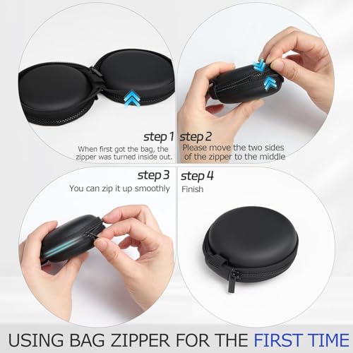 1 Pack Round Earbud Case Storage Bag with Carabiner, Orange | Travel kit, EVA earbud case, For Wired/Wireless Earphones, chargers, Tech pouch