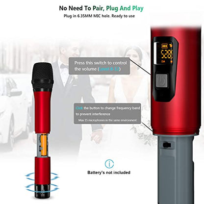 Bietrun Wireless Microphone, Uhf Metal Dynamic Handheld Karaoke Mic - color: Red