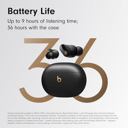 Beats Studio Buds + | True Wireless Noise Cancelling Earbuds, Enhanced Apple & Android Compatibility, Built-in Microphone, Sweat Resistant Bluetooth Headphones, Spatial Audio - Black/Gold - color: Black/Gold, style: Standalone