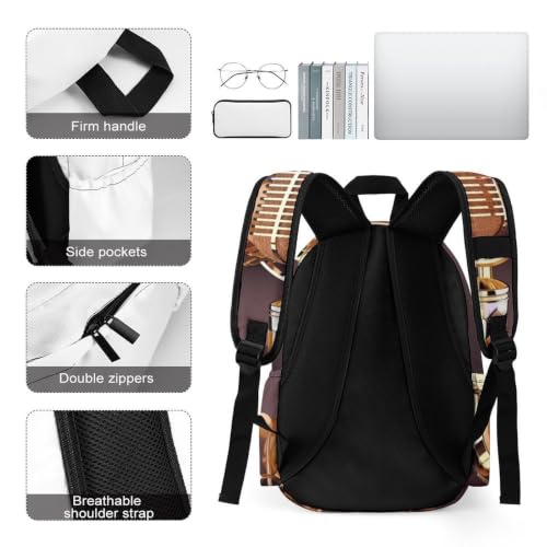 Travel Backpack for Women Men Carry On Backpack Coffee Collection Laptop Bag Lightweight Casual Daypack - color: Colorful Gold Microphone and Headset