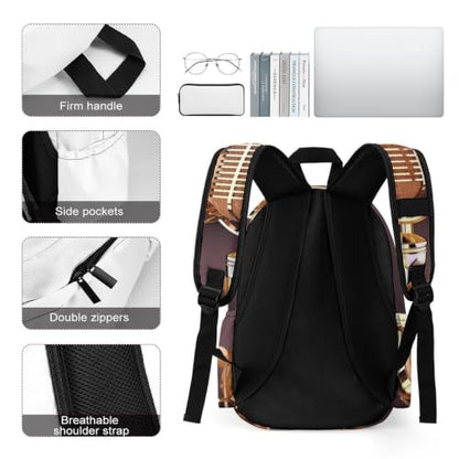 Travel Backpack for Women Men Carry On Backpack Coffee Collection Laptop Bag Lightweight Casual Daypack - color: Colorful Gold Microphone and Headset