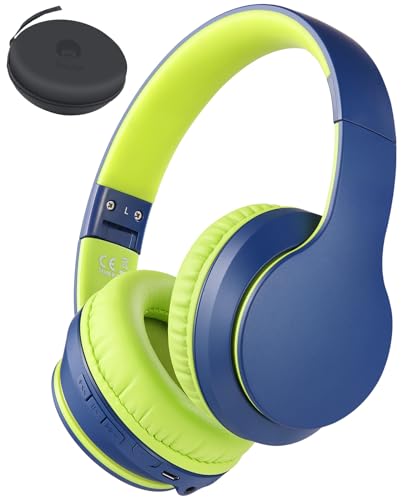 rockpapa E7 Over Ear Wireless Bluetooth Headphones with Mic Include Travel Case, Foldable Wired/Wireless Headphones with Microphone for Kids Childrens Boys Girls Teen Youth Adult Blue Green - color: Blue Green, style: with Case