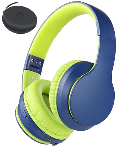 rockpapa E7 Over Ear Wireless Bluetooth Headphones with Mic Include Travel Case, Foldable Wired/Wireless Headphones with Microphone for Kids Childrens Boys Girls Teen Youth Adult Blue Green - color: Blue Green, style: with Case