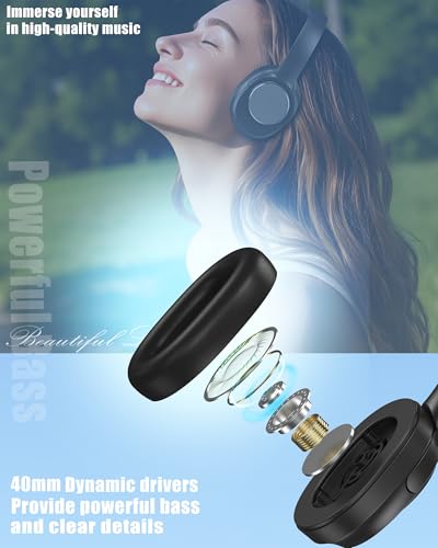 ZXQ Over Ear Hybrid Active Noise Cancelling Bluetooth Wireless Headphones,Deep Bass Hi-Fi Sound,45 Hours Long Playtime ANC Cancellation Headset with Microphone for Travel Workout,Black (Black)