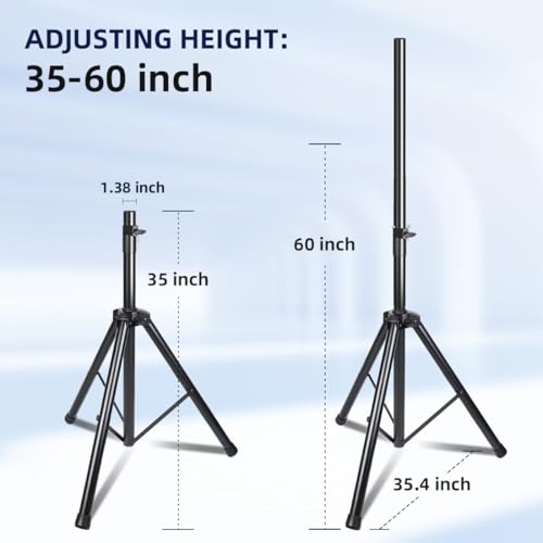 2 Pack Universal Speaker Stands Pair, Height Adjustable Tripod from 35 to 60 Inch 35 MM Compatible Insert with Carrying Bag for Stage