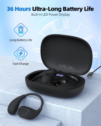 Open Ear Headphones, Wireless Bluetooth Headphones 5.3 Sports with Adjustable Ear Hooks, Touch Control Earphones, LED Display Charging Case and 50H Playtime for Men and Women