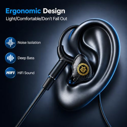 Wired Gaming Earbuds with Mic, Deep Bass Noise Isolating in-Ear Headphones, 16Ohm Low Impedance 3.5mm Jack Earphones with Volume Control, for PS5 PS4 Xbox PC Phone Online Class Streaming - color: Yellow