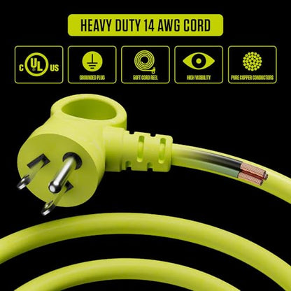 Masterplug 50ft Cord Reel, Retractable Extension Lead with Winding Handle, Safety Overload Circuit Breaker and Power Switch, 4X Grounded Outlets, 2X USB Ports, 13amps, 14AWG Cable - size: 50ft, style: 14 AWG