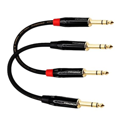 1/4 TRS Patch Cable, 6.35mm TRS Male to Male Balanced Stereo Audio Cable, 2 Pack of 1 Foot Balanced Cord