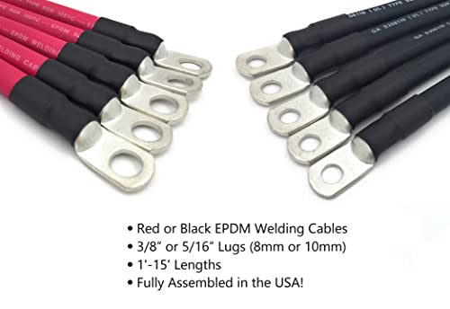 2 AWG Gauge Premium Battery Cables, Made in the USA, Positive or Negative, Red or Black, Replacement Battery Cables for Car, Truck, RV, Solar (4ft - 3/8" Lugs, Black) - size: 4ft - 3/8" Lugs, style: Black