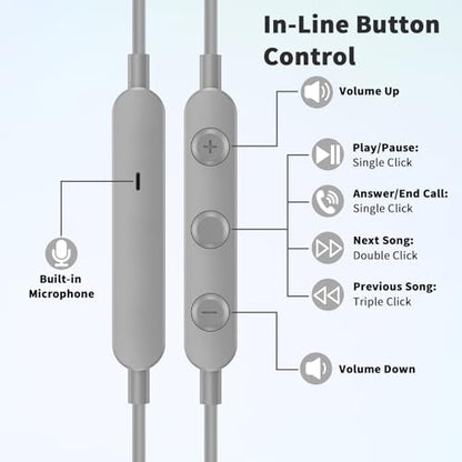 USB C Headphones Wired Earbuds for iPhone 18Pro Max 17 16 15,Grey