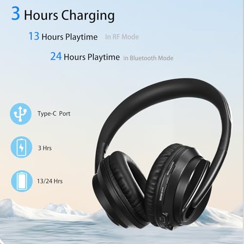 Bluetooth TV Headphones with RF Transmitter Headset Stand