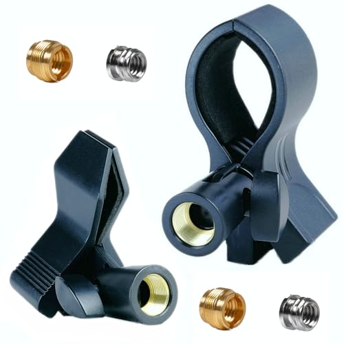 2 Pack KayNicam Universal Microphone Clip Holder for Dynamic & Condenser Mics - Adjustable Mic Clamp for 0.6" to 2.4" Diameter (1.5-6cm) - Includes 5/8", 3/8", 1/4" Metal Threads. - color: Black(C1+C2)