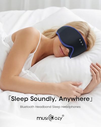 MUSICOZY Sleep Mask Bluetooth Headphones Eye Masks for Sleeping Headphone | 3D Wireless EyeMasks for Side Sleepers, 14-Hour Playtime, Ultra-Soft Breathable, Ultra-Thin Stereo Speakers for Women Men - color: Ocean Blue