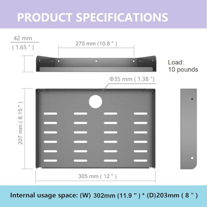 Metal Floating Wall Mounted Shelf Bracket for AV, TV Accessories, WiFi Router, TV Box, Cable Boxes, DVD Player, Games Consoles or Other Small Projectors (12 inches Width) | TV Accessories, WiFi Router, TV Box, Cable Boxes, DVD Player, Games Consoles or Ot