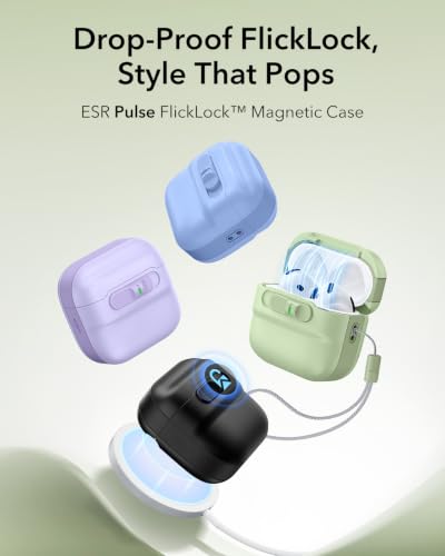 ESR for AirPods 4 Case, Compatible with MagSafe, Pulse Series, Light Green | Compatible with AirPods 4 Generation Case (2024)(USB-C), Magnetic Lid Lock, Drop-Proof Protection Cover with Lanyard - color: Light Green, size: AirPods 4 Case