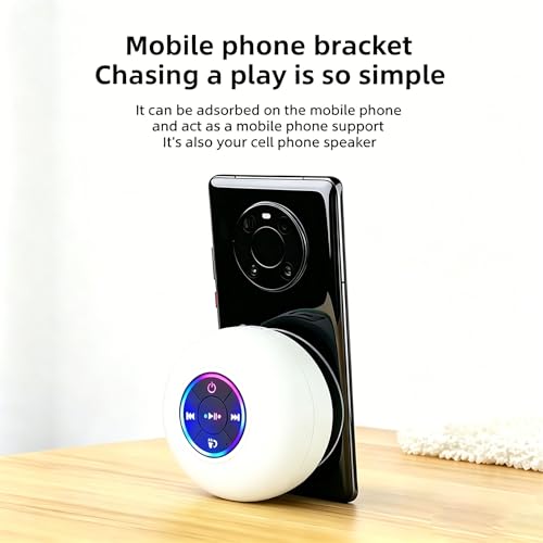 Mini Bluetooth Shower Speaker White, Silicone Suction Cup Portable Speaker with LED Lights, IPX4 Waterproof, Built in Mic, for Bathroom Kitchen Outdoors, Ideal Gifts (White) - color: White