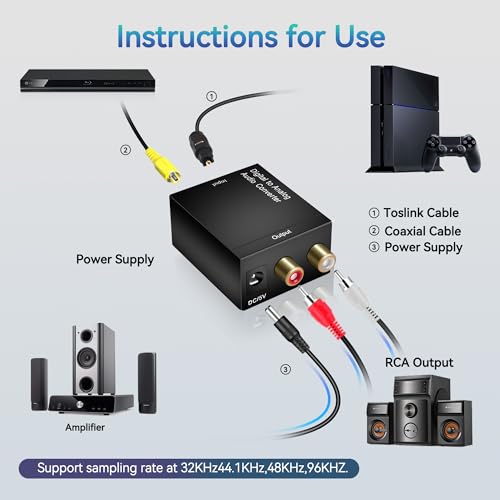 Digital Optical Coax to Analog Stereo Audio L/R Converter Adapter with Optical Cable RCA Cable,Adapter not Include