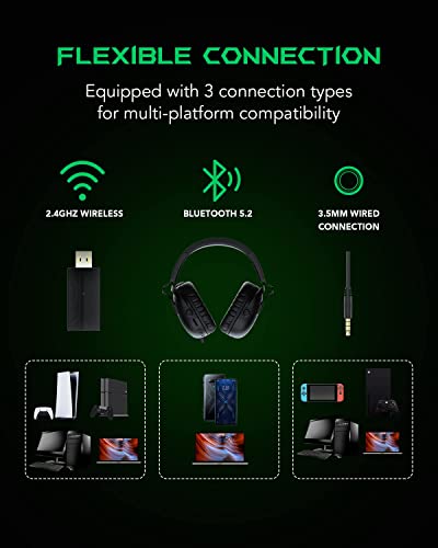 Black Shark Wireless Gaming Headset with Microphone, Bluetooth Xbox Headphone - Fast Connection, No Delay - 2.4GHz USB Headphone with Over Ear Memory Foam for PC, PS5, PS4, Xbox