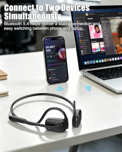 Wireless Headset with ENC Noise Cancelling Mic, Bluetooth V5.4 Headphones | Open Ear Headphones with Mute Button, 12H Playtime, 15.4mm Drivers for Work/Office/Running/Cycling (Black) - color: Black