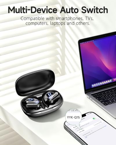 Wireless Earbuds, Bluetooth Headphones 6.1, 90H Playtime Ear Buds with Hooks for Sports, Dual LED Display Earphones IPX7 Waterproof for Gym/Runing/Workout