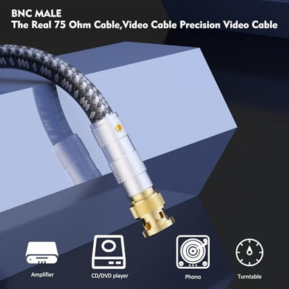 Preffair 1Pcs OFC Copper Silver Plated Coaxial Cable with BNC Male to BNC Male Gold Plated 50 Ohm Connectors for Amplifier, Turntable, DVD/CD Player,Phono (5ft) - size: 5ft