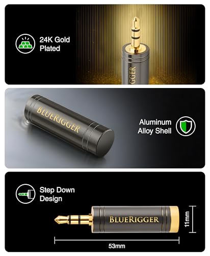 BlueRigger 1-Pack 3.5mm to 1/4 Adapter (TRS 1/8 to 1/4 Inch AUX Audio Jack Converter, Gold Plated, Pure Copper, 3.5mm Male to 6.35mm Female) Stereo Headphone Adapter for Guitar Amplifier Piano Phone - size: 3.5MM-6.35MM-ADPT