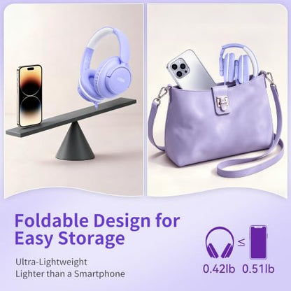 KVIDIO Wired Headphones with Mic, 3.5mm Plug Headphones for School Purple - color: Purple White