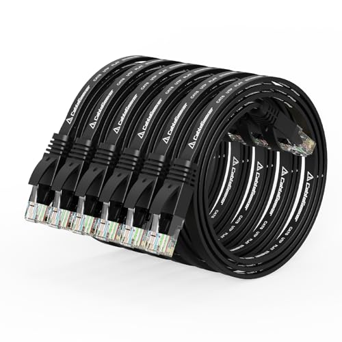 Cat 6 Flat Ethernet Cable 1.5ft 6Pack, 10Gbps, Black | OFC Bare Copper 30AWG UTP Patch Cable, 550MHz, RJ45 Gold-Plated, Snag-Less Boots, Ideal for Gaming, Streaming, Router - color: Black-Flat, size: 1.5ft