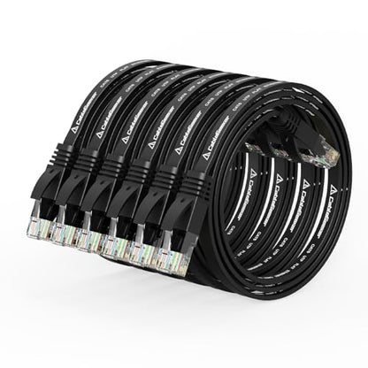 Cat 6 Flat Ethernet Cable 1ft 6Pack, 10Gbps, Black | OFC Bare Copper 30AWG UTP Patch Cable, 550MHz, RJ45 Gold-Plated, Snag-Less Boots, Ideal for Gaming, Streaming, Router - color: Black-Flat, size: 1ft