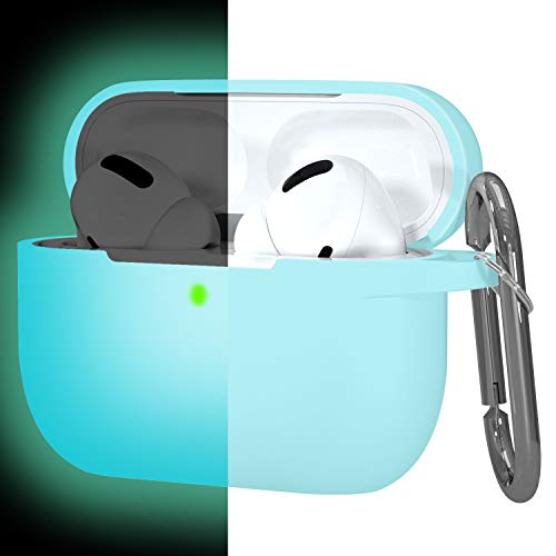 Hamile Compatible with AirPods Pro Case Protective Silicone Airpod Case Shockproof Cover Skin for Apple Airpod Pro 1st/2nd Case 2019 2022 Case, with Keychain, Night Glow Blue - color: 3-Nightglow Blue