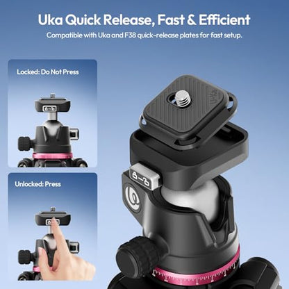 ULANZI TZ01 Carbon Fiber Tripod 64.2inch, 2-in-1 Detachable Center Column Mini Tripod, Camera Stand with 360° Ball Head, Uka Quick Release, 2.43lb Lightweight Travel Tripod for Camera/Phone