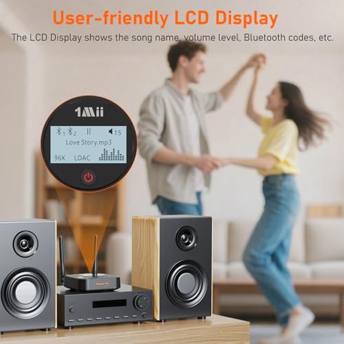 1Mii B06Pro+ Hi-Fi Bluetooth 5.3 Audio Receiver, LDAC Hi-Res Wireless Audio Adapter for Home Stereo w/aptX HD Low Latency, LCD Display, Long Range, Volume Control, 3.5mm AUX Optical Coaxial - color: B06Pro+ Black