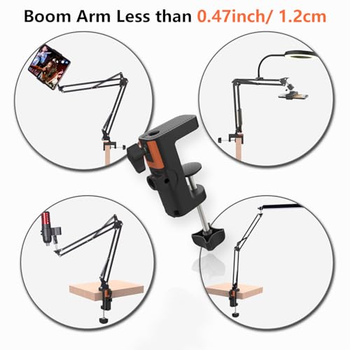 Table Clamp Mount for Microphone Stand, 2-in-1 Mic Boom Arm Clamp Table C Clip for Desktop Overhead Camera Tripod Mic Stand Lamp Base, Fits Up to 2.56 inch 6.5cm Desktop Thickness, 1 PCS