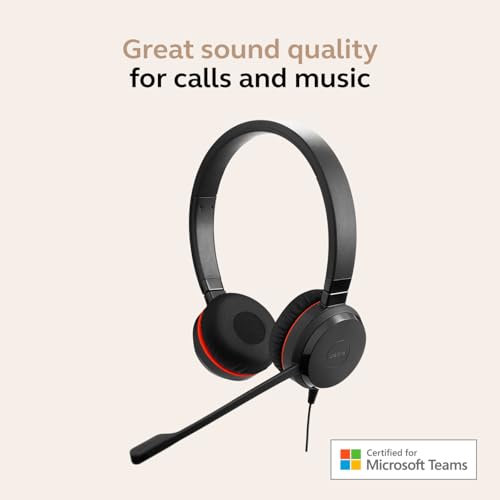 Jabra Evolve 20 SE Wired Dual-Ear Headset with Microphone for Work, USB-A and USB-C Wired Headphones, Microsoft Teams Certified, On-Ear Comfort, Connects to Laptops, iPhone & Android Devices - color: Mono, style: Microsoft Teams
