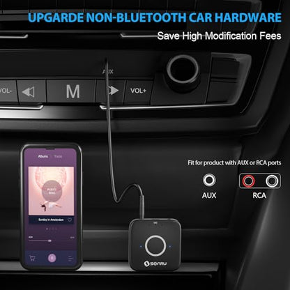 Bluetooth 5.3 Receiver, Bluetooth Audio Adapter for Speakers/Home Stereo, Low Latency, Noise Cancellation, 15-Hour Battery Life with AUX 3.5mm/RCA, Wireless Bluetooth Adapter for Old Receiver