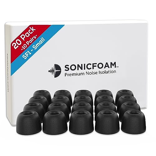 SF1 Small - Memory Foam Earbud Tips - 10 Pairs - Black | For Earbuds with Speaker Diameter 5.8-6.5mm, One Pair Lasts up to 4 weeks - size: Small - SF1